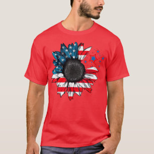 Zonnebloem Amerikaanse Amerikaanse vlag op 4 juli  T-shirt