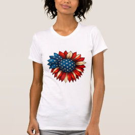 Zonnebloem Amerikaanse Vlag 4 juli Merica USA T-shirt