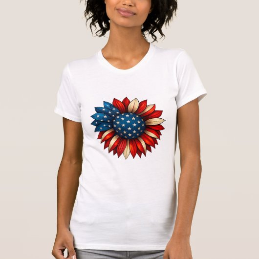 Zonnebloem Amerikaanse Vlag 4 juli Merica USA T-shirt (Voorkant)
