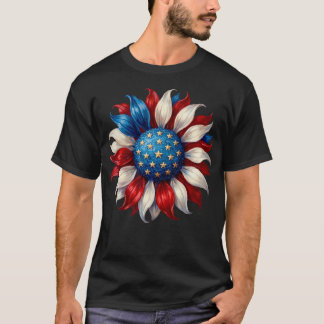 Zonnebloem Amerikaanse Vlag 4 juli Patriottisch T-shirt