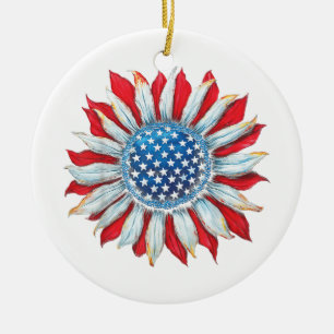 Zonnebloem Amerikaanse vlag 4 juli Vrouwen Mannen  Keramisch Ornament