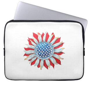 Zonnebloem Amerikaanse vlag 4 juli Vrouwen Mannen  Laptop Sleeve