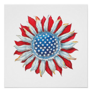 Zonnebloem Amerikaanse vlag 4 juli Vrouwen Mannen Perfect Poster