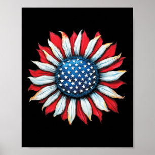 Zonnebloem Amerikaanse Vlag 4 juli Vrouwen Mannen Poster