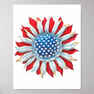 Zonnebloem Amerikaanse vlag 4 juli Vrouwen Mannen Poster