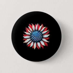 Zonnebloem Amerikaanse Vlag 4 juli Vrouwen Mannen Ronde Button 5,7 Cm