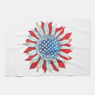 Zonnebloem Amerikaanse vlag 4 juli Vrouwen Mannen Theedoek