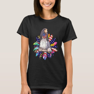 Zonnebloem Amerikaanse vlag Afghaanse Hound Dog Ei T-shirt