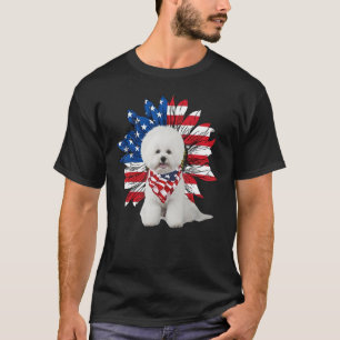 Zonnebloem Amerikaanse vlag Bichon Frise 4th of Ju T-shirt