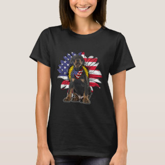 Zonnebloem Amerikaanse vlag Doberman Pinscher Dog T-shirt
