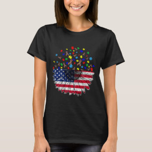 Zonnebloem - Amerikaanse vlag en autisme - Pluzle T-shirt