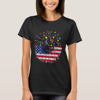 Zonnebloem - Amerikaanse vlag en autisme - Pluzle T-shirt