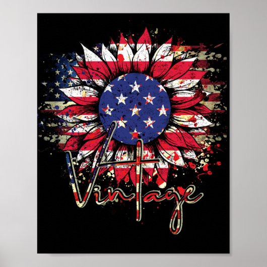 Zonnebloem Amerikaanse vlag Grafisch 4 juli Poster (Voorkant)