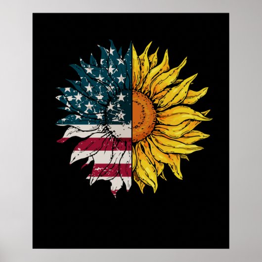 Zonnebloem Amerikaanse vlag op 4 juli Poster (Voorkant)