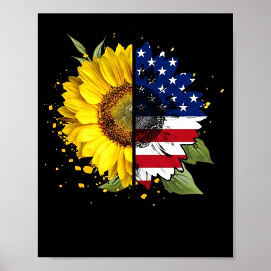 Zonnebloem Amerikaanse vlag op 4 juli Poster (Voorkant)