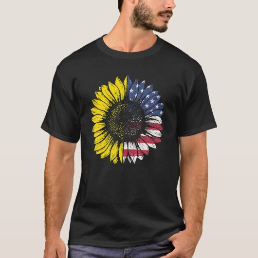 Zonnebloem - Amerikaanse vlag - patriottisch 4 jul T-shirt (Voorkant)