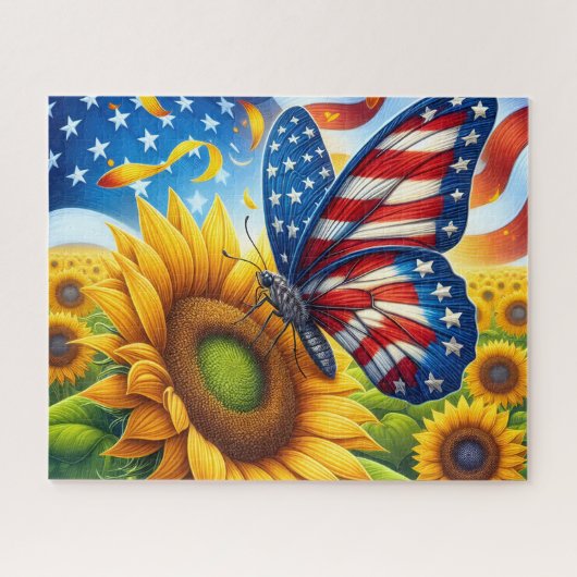 Zonnebloem Amerikaanse Vlinder Legpuzzel (Horizontaal)