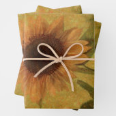 Zonnebloem  Antiek Geel Groen Textuur Inpakpapier Vel (In situ)
