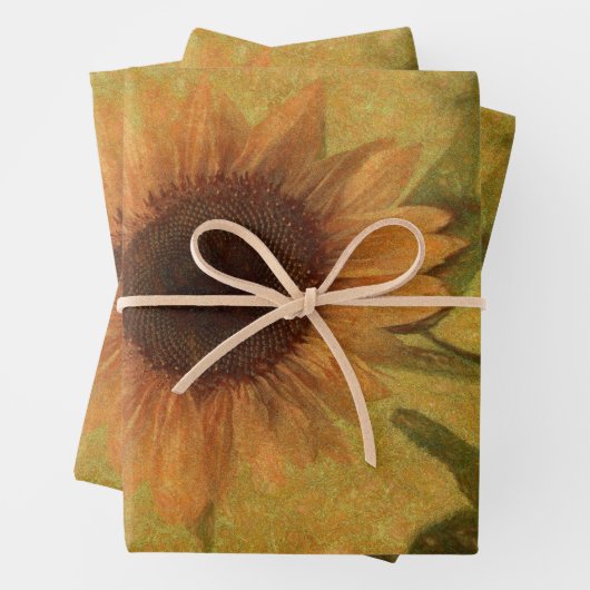 Zonnebloem  Antiek Geel Groen Textuur Inpakpapier Vel (In situ)
