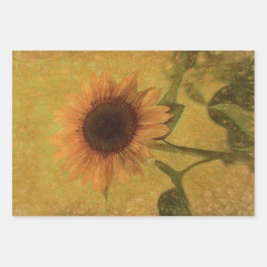 Zonnebloem  Antiek Geel Groen Textuur Inpakpapier Vel (Voorkant)