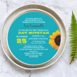 Zonnebloem Aqua Ronde Bat Mitswa Uitnodiging