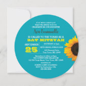 Zonnebloem Aqua Ronde Bat Mitswa Uitnodiging (Voorkant)