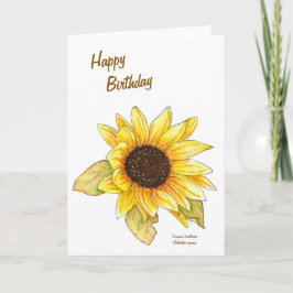 Zonnebloem aquarel aanpasbare wenskaart kaart