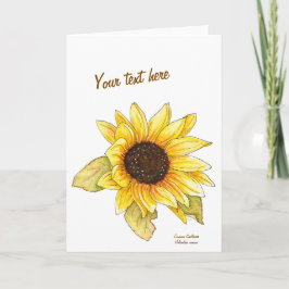 Zonnebloem aquarel aanpasbare wenskaart kaart