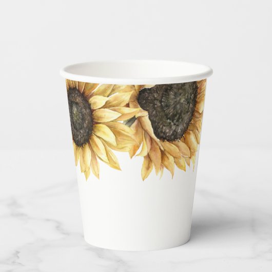 Zonnebloem Aquarel Bloem Bruidsdouche Papieren Bekers (Achterkant)