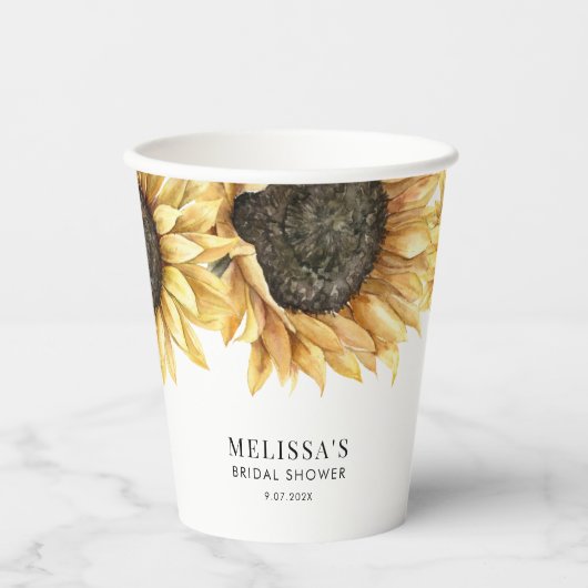 Zonnebloem Aquarel Bloem Bruidsdouche Papieren Bekers (Voorkant)