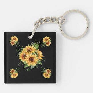 Zonnebloem  Aquarel –  Bloem Grafisch Sleutelhanger