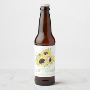 Zonnebloem Aquarel Gele Bloemen Net Getrouwd  Bier Etiket