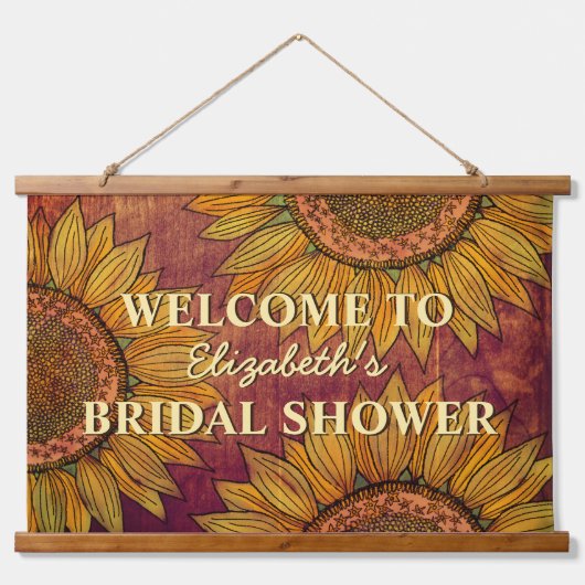 Zonnebloem Aquarel Kunst Boho Landelijke Bruids Sh Hangend Wandkleed (Voorkant)