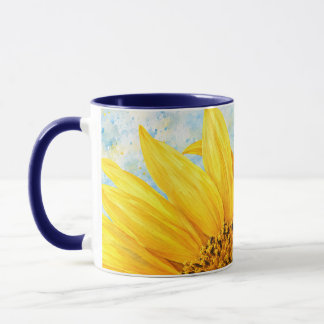 Zonnebloem Aquarel Kunstmok - Donkerblauw Mok
