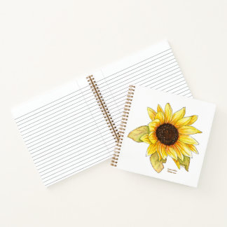 Zonnebloem aquarel spiraal gelinieerd notitieboek