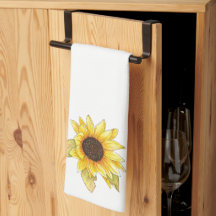 Zonnebloem aquarel theedoek keukenhanddoek