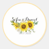 Zonnebloem aquarel witte roos bruiloft ronde sticker (Voorkant)