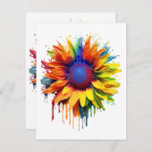 Zonnebloem Art Abstract Bloem Schilderij Kunstwerk Informatiekaartje (Voorkant / Achterkant)