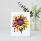 Zonnebloem Art Abstract Bloem Schilderij Kunstwerk Informatiekaartje (Staand voorkant)