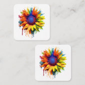 Zonnebloem Art Abstract Bloem Schilderij Kunstwerk Vierkante Visitekaartje (Voorkant / Achterkant)