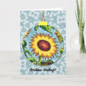 Zonnebloem Art Kerst Ornament Blauw Kaart (Voorkant)