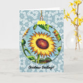 Zonnebloem Art Kerst Ornament Blauw Kaart (Gele Bloem)