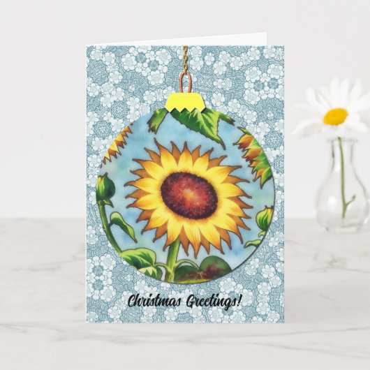 Zonnebloem Art Kerst Ornament Blauw Kaart (Kleine Plant)