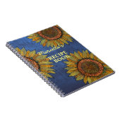  zonnebloem Art Navy Blue Custom Name Recipe Notitieboek (Rechterzijde)