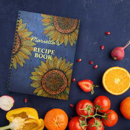 zonnebloem Art Navy Blue Custom Name Recipe Notitieboek