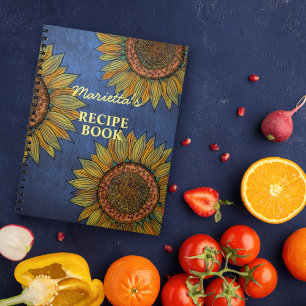 zonnebloem Art Navy Blue Custom Name Recipe Notitieboek