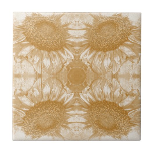  zonnebloem Art Nouveau Gold Symmetrisch Tegeltje (Voorkant)