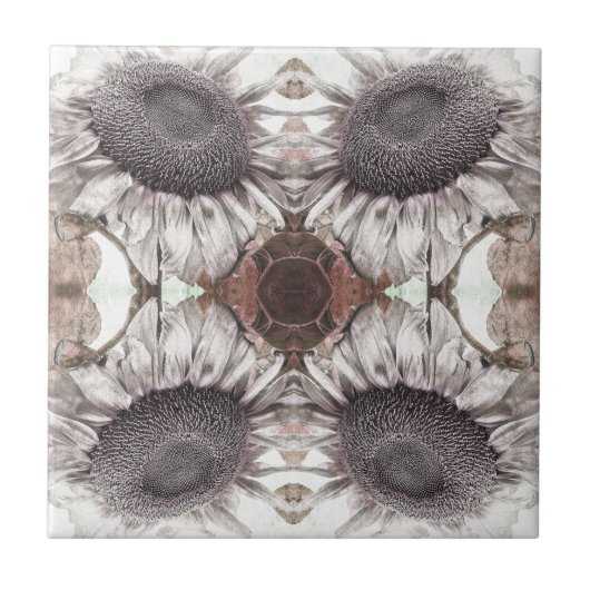  zonnebloem Art Nouveau Sepia Brown Floral Tegeltje (Voorkant)