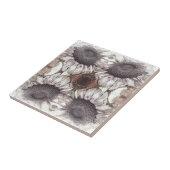  zonnebloem Art Nouveau Sepia Brown Floral Tegeltje (Zijkant)