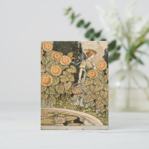 Zonnebloem Art Nouveau Tuin Grasset Vrouw Briefkaart